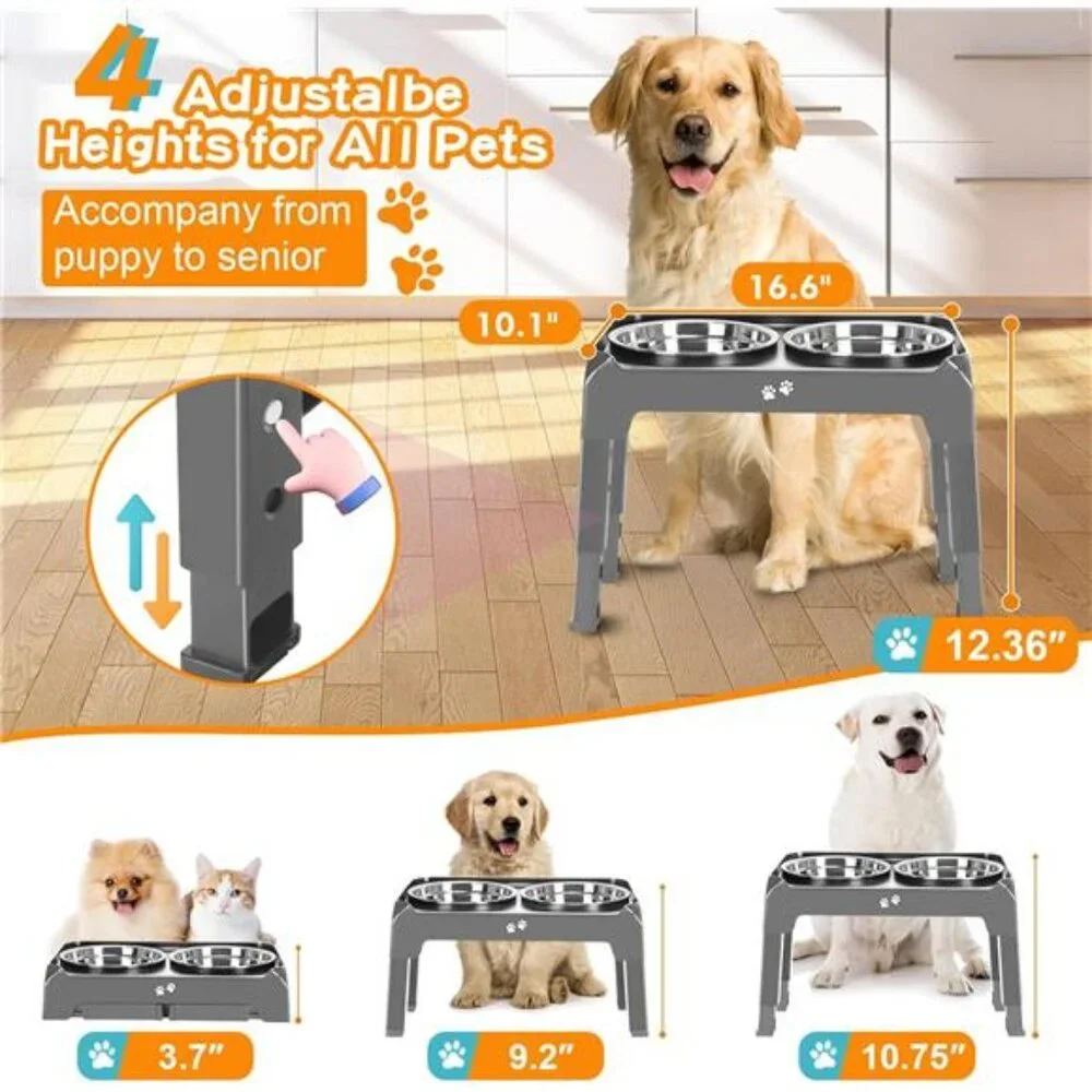 Elevated Dog Bowls, 4 Height Adjustable Raised Dog Bowl Stand with 2 Thick 50oz